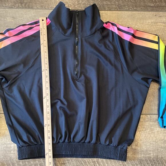 Goldsheep Clothing Women's Quarter Zip Pullover Top Black Rainbow Size M - Picture 5 of 7